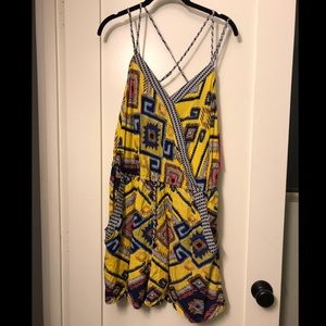 Xhileration Short Romper Yellow Ikat with pockets